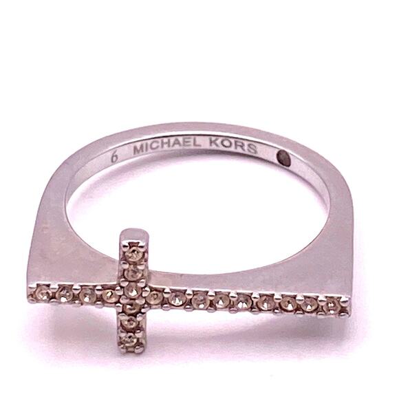 RARE MICHAEL KORS Pave CZ Cross Ring Silver Tone - Size 6 - Picture 6 of 6